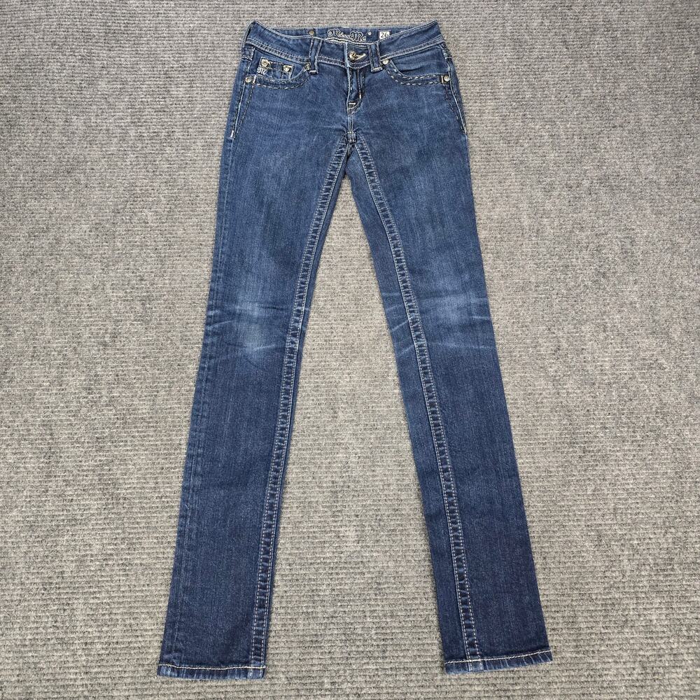 Miss Me Skinny Jeans Womens 26x33 Dark Wash Thick Stitch Flap Pocket Denim